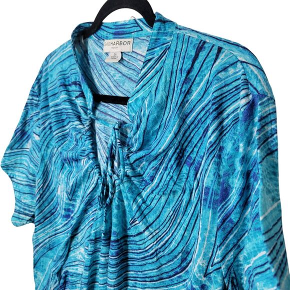 Sag Harbor Womens Sz 2X Blue Striped Short Sleeve Blouse - Picture 3 of 11